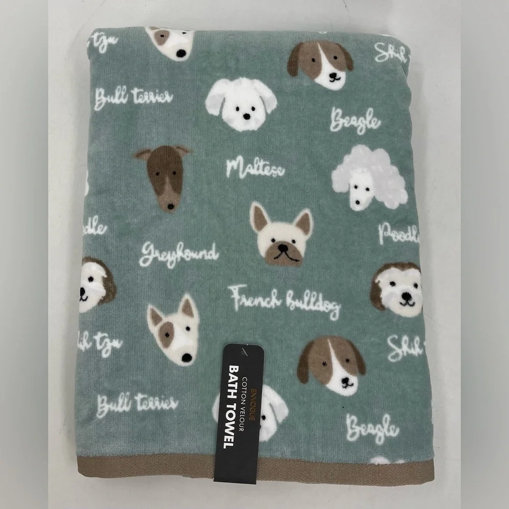 Envogue Oversized Teal Dogs Maltese‎ English Bulldog More Bath Towel 28